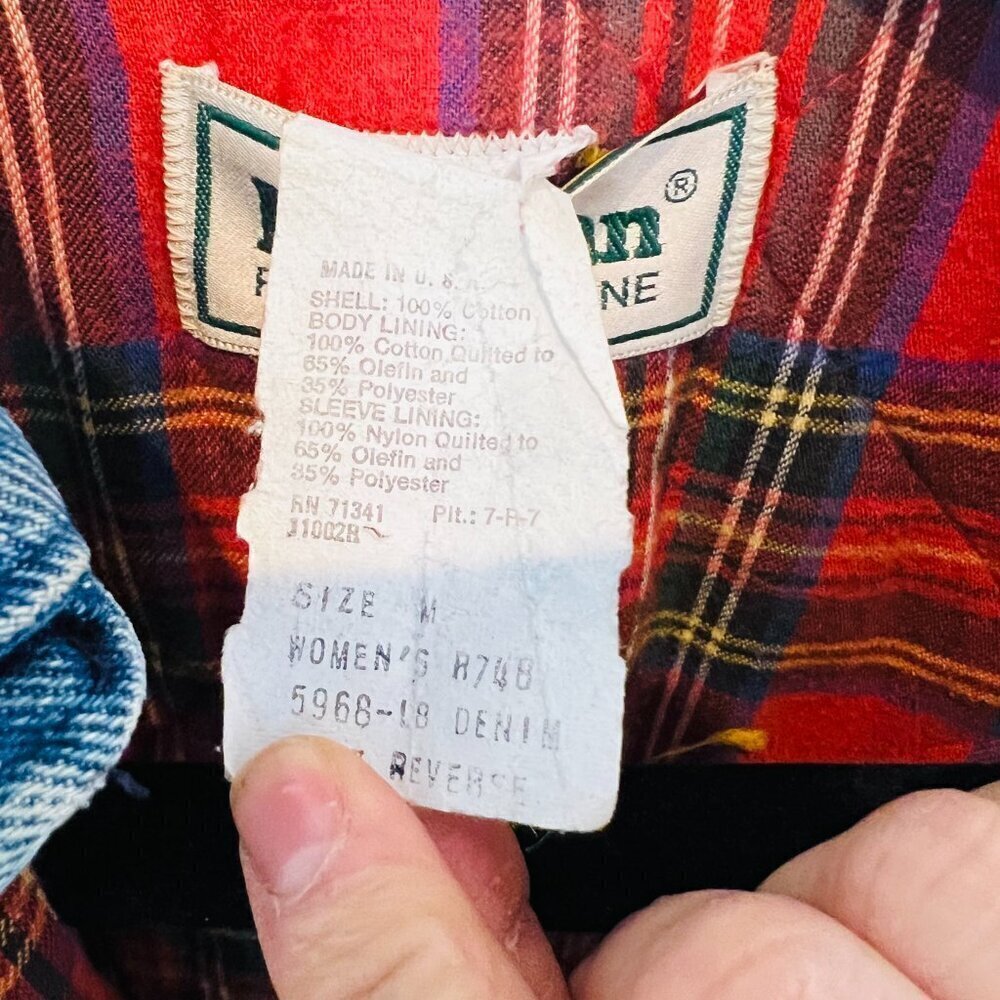 LL BEAN Insulated Flannel Lined Barn Chore Denim Harrington Jacket Coat VTG 80s - Picture 8 of 16